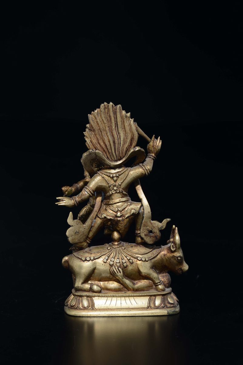 Figura di Outer Yama in Bronzo su Bufalo, Cina, Dinastia Qing, XIX Secolo