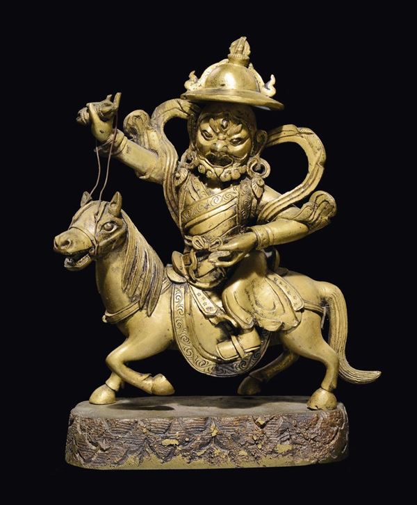Figura di divinità a cavallo in bronzo, Cina, Dinastia Qing, XIX secolo