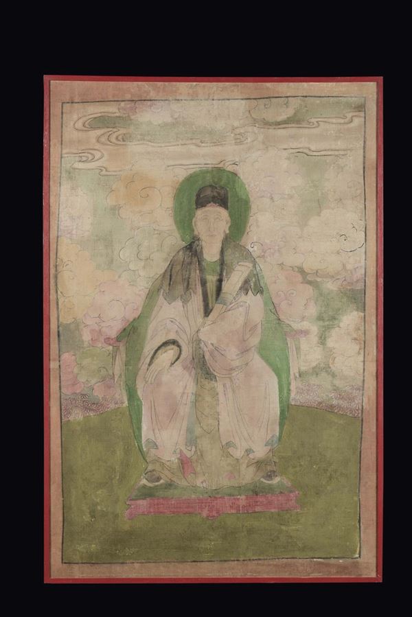 A framed tanka with deity, Tibet, 17th century