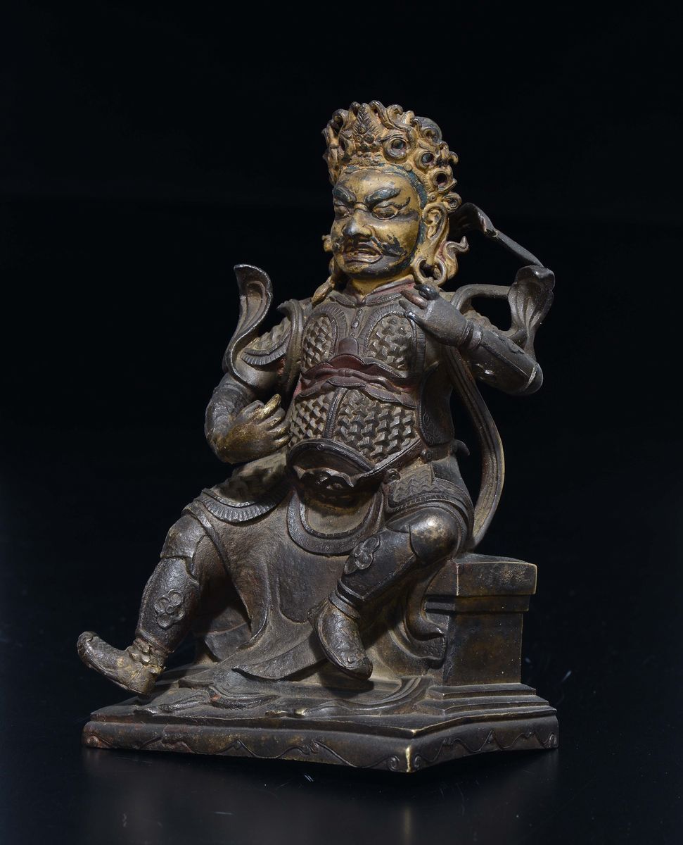 Guardiano Seduto in Bronzo con Volto Lumeggiato, Cina, Dinastia Ming, XVII Secolo