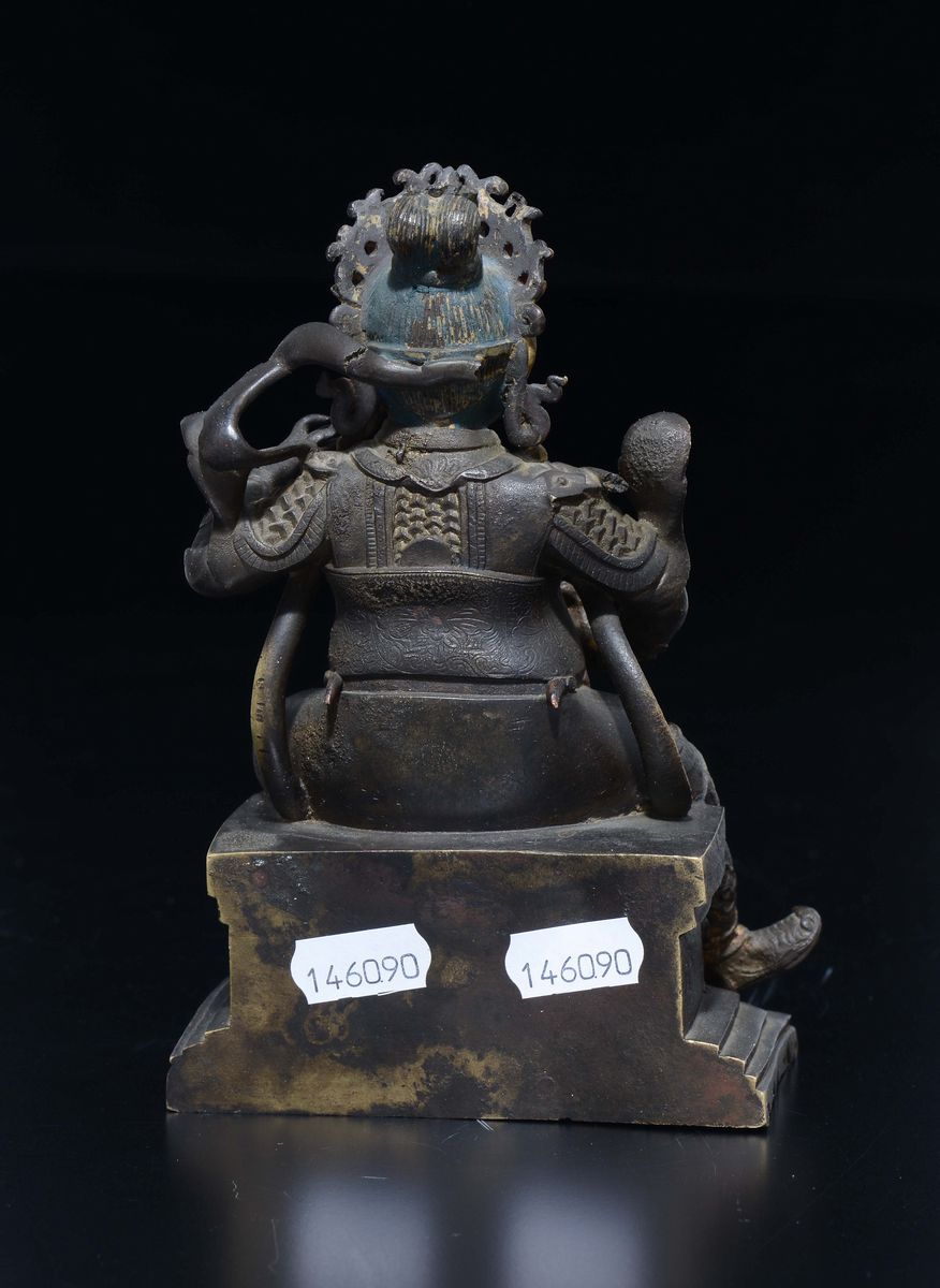Guardiano Seduto in Bronzo con Volto Lumeggiato, Cina, Dinastia Ming, XVII Secolo