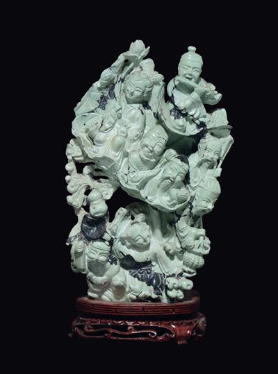 Gruppo in Turchese Raffigurante Fanciulli e Dignitari, Cina, XIX/XX Secolo