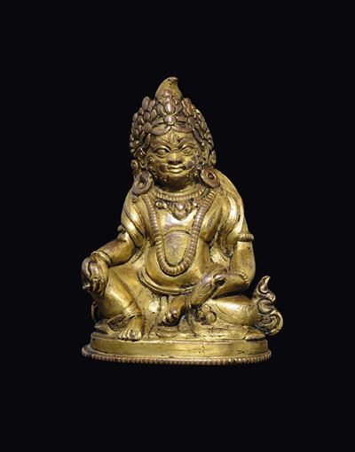 Figura di Pita-jambhala in Bronzo Dorato, Tibet, XVII Secolo
