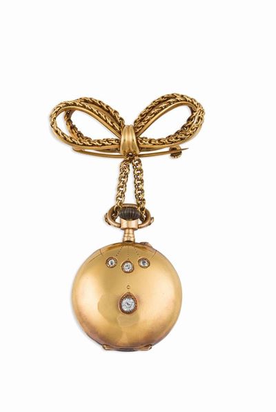 Spilla/orologio con Piccoli Diamanti