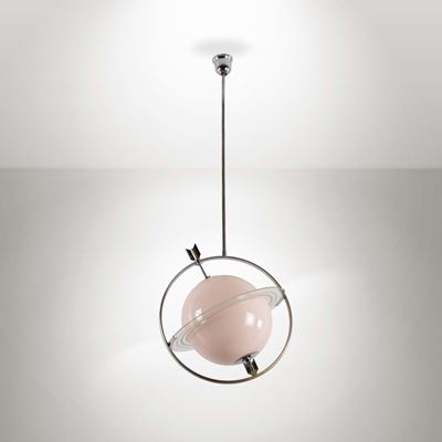 Lampadario in Vetro Rosa Mod. Saturno