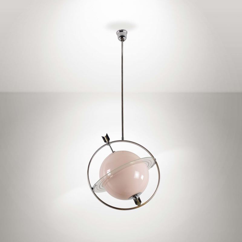 Lampadario in vetro rosa mod. Saturno  - Asta Design - II - Cambi Casa d'Aste