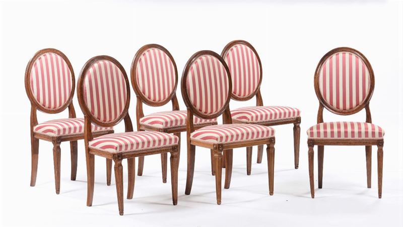Sei sedie Luigi XVI in noce, XVIII secolo  - Asta Antiquariato - Cambi Casa d'Aste