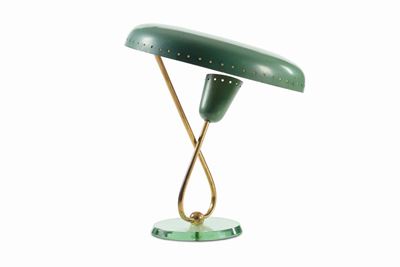 Lampada da Tavolo in Ottone, Metallo Verniciato e Cristallo Molato.