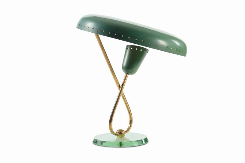 Lampada da tavolo in ottone, metallo verniciato e cristallo molato.  - Auction Design - III - Cambi Casa d'Aste