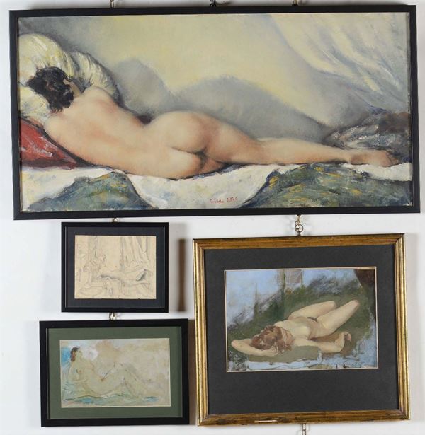 Quattro dipinti raffiguranti nudi femminili
