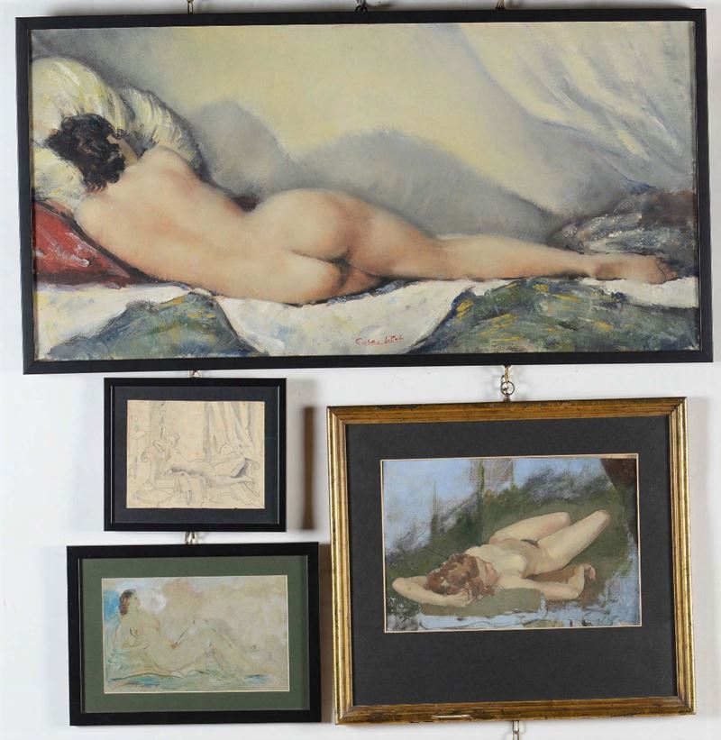 Quattro dipinti raffiguranti nudi femminili  - Auction Asta a Tempo Antiquariato - Cambi Casa d'Aste