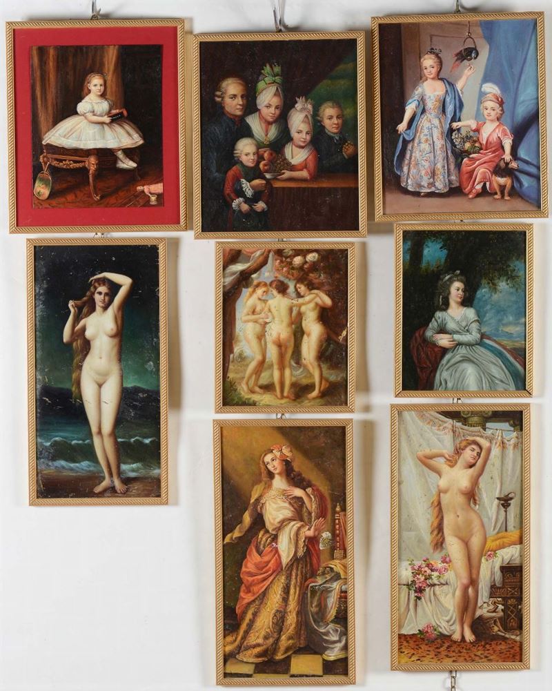 Lotto di 8 dipinti su metallo di gusto settecentesco  - Auction Asta a Tempo Antiquariato - Cambi Casa d'Aste