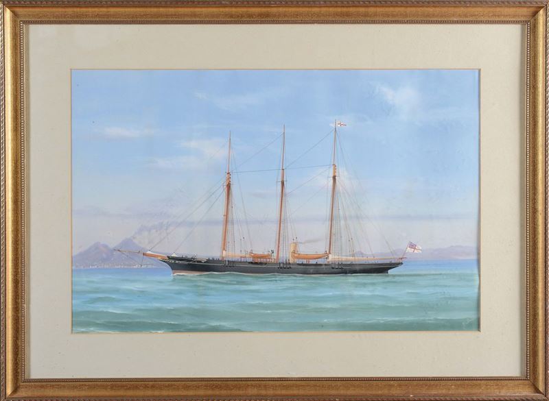 Antonio De Simone (1851-1907) Steam Yacht nella baia di Napoli  - Asta Arte Marinara e Strumenti Scientifici - Cambi Casa d'Aste