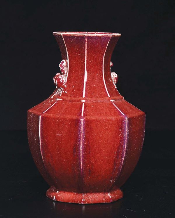 A monochrome red-glazed vase, China, Qing Dynasty, Qianlong Period (1736-1795)