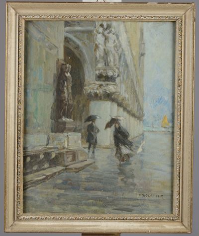 R.paoletti (XIX-XX Secolo)figure Sotto la Pioggia