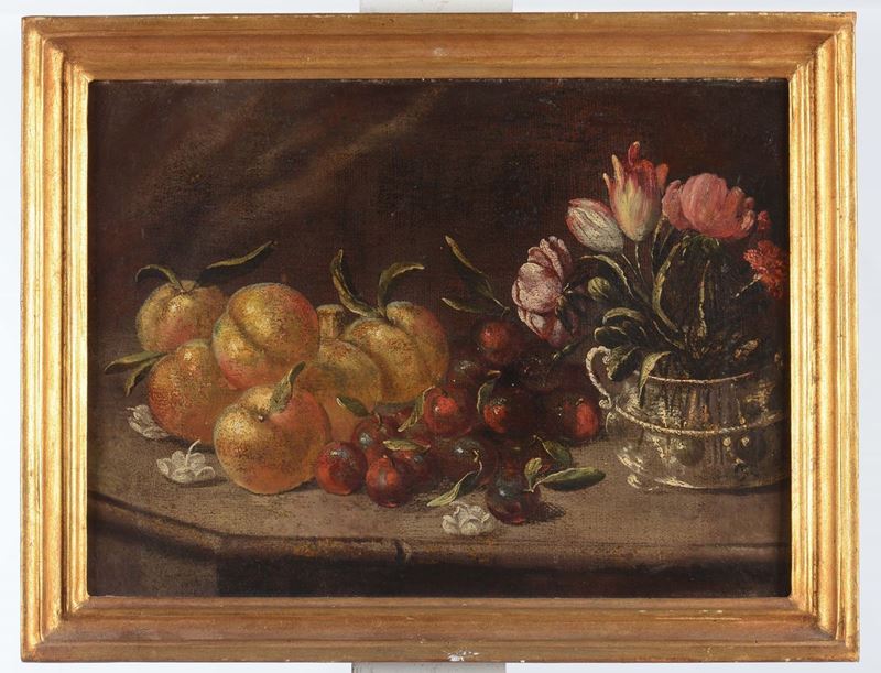 Anonimo del XIX-XX secolo Natura morta con frutti e fiori  - Auction Fine Art - Cambi Casa d'Aste
