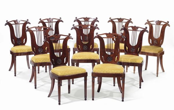 Dieci sedie a lira in mogano, Inghilterra XIX secolo