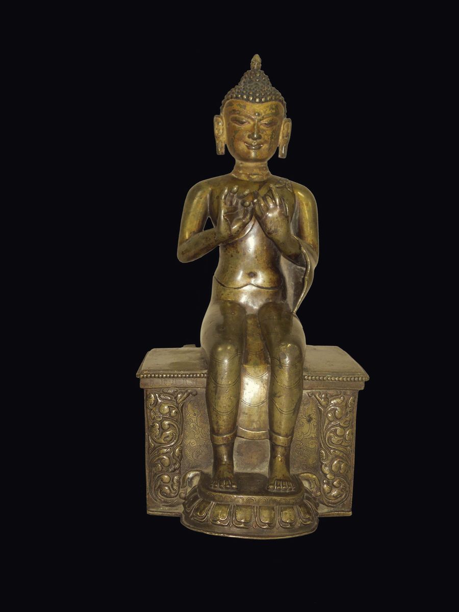 Grande ed Importante Figura di Bodhisattva Maitreya in Bronzo Dorato, Tibet, Dinastia Song, XIII ...