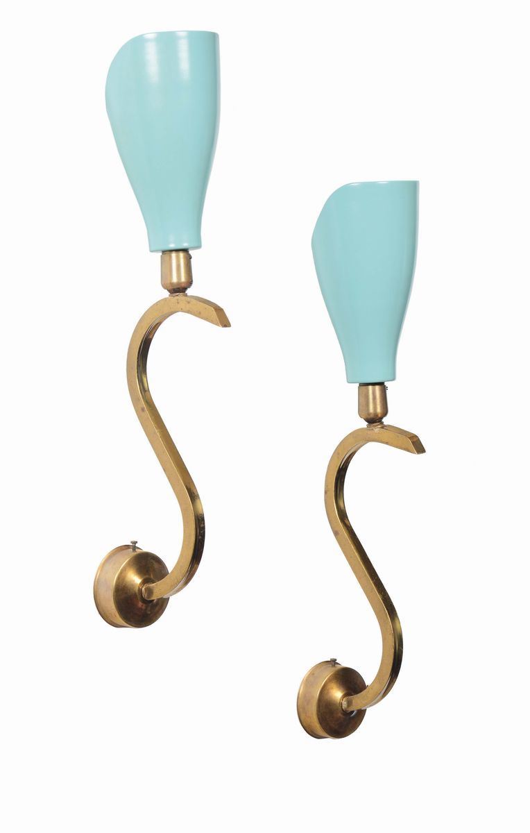 Coppia di appliques in ottone e metallo verniciato.  - Auction Design - III - Cambi Casa d'Aste