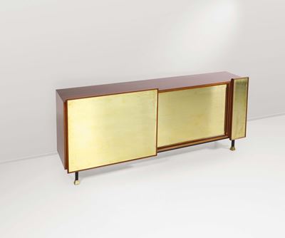 Credenza in Legno con Rivestimenti in Ottone.