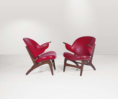 Coppia di Poltroncine in Legno con Rivestimenti in Skai.