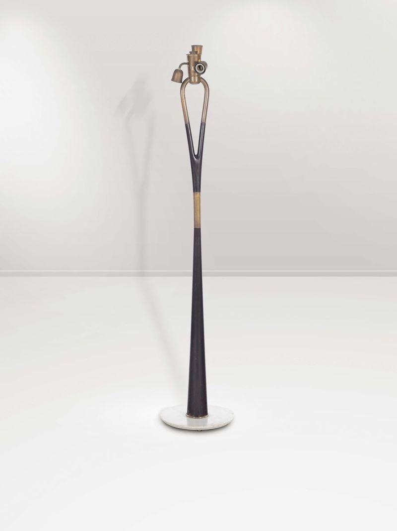 Lampada da terra in legno e ottone con base in marmo.  - Asta Design - III - Cambi Casa d'Aste