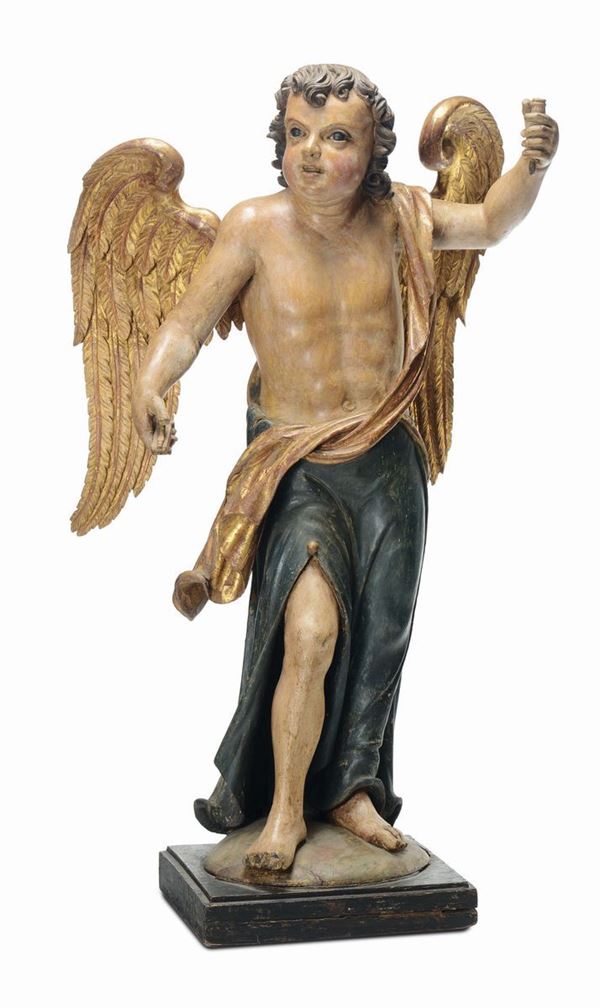 Cherubino in legno intagliato, laccato e dorato, XVIII secolo