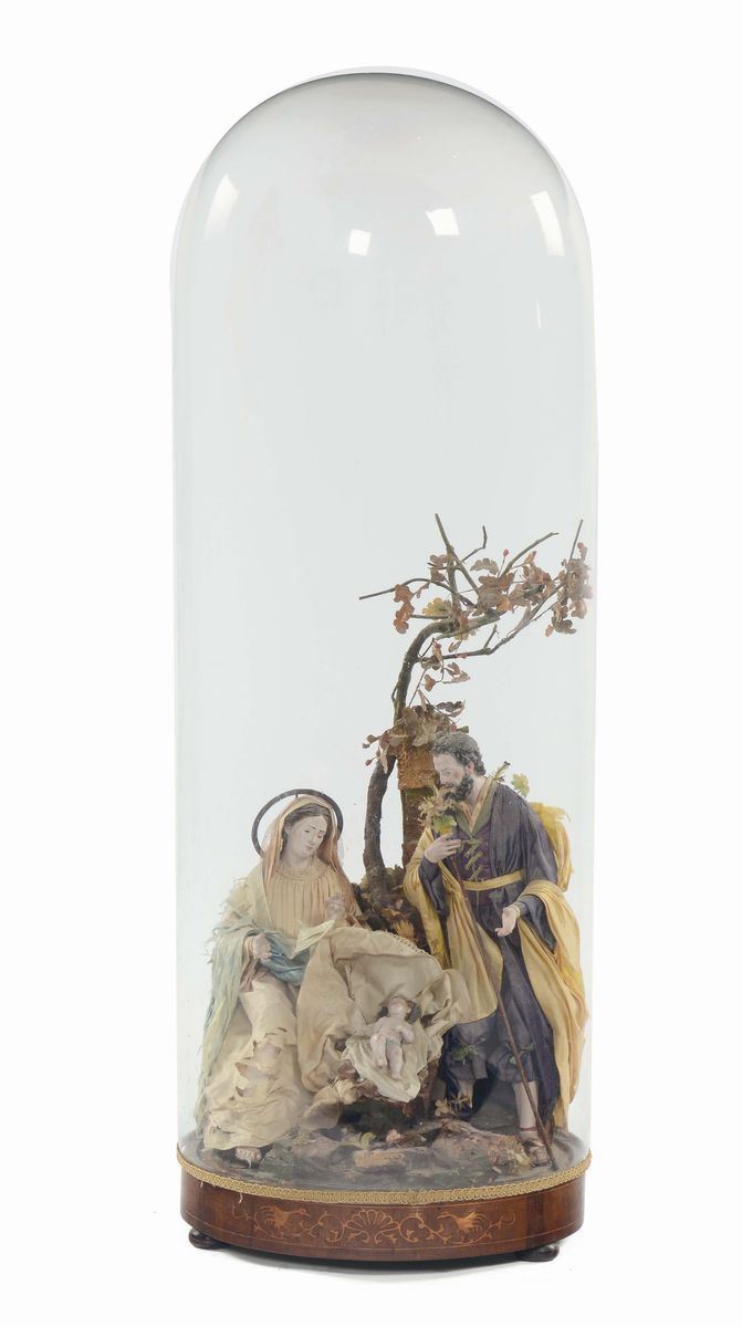 Gruppo di tre statue da presepe raffiguranti la Natività, Napoli XVIII-XIX secolo  - Auction Fine Art - Cambi Casa d'Aste