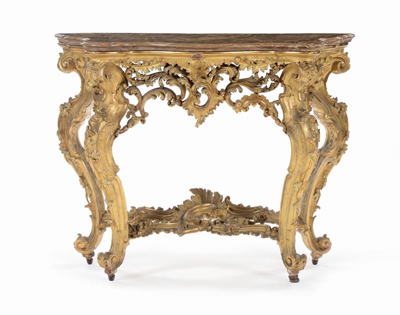 Console Luigi XV in legno intagliato e dorato, Genova XVIII secolo  - Asta Importanti Oggetti e Arredi - Cambi Casa d'Aste