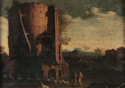 Scuola Romana del XVII Secolotorrione con Pastori