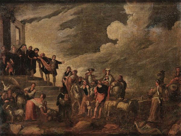 Cornelio De Wael (Anversa 1592 - Roma 1667) Scena con figure e armenti