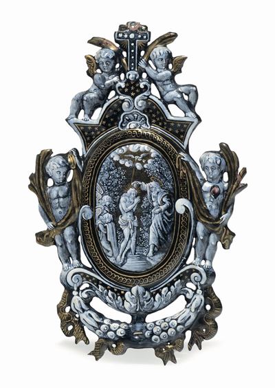 Composizione in Smalto su Rame Raffigurante il Battesimo di Cristo, Limoges XIX Secolo