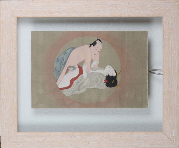 Dipinto su carta raffigurante soggetto erotico, Giappone, XIX secolo
