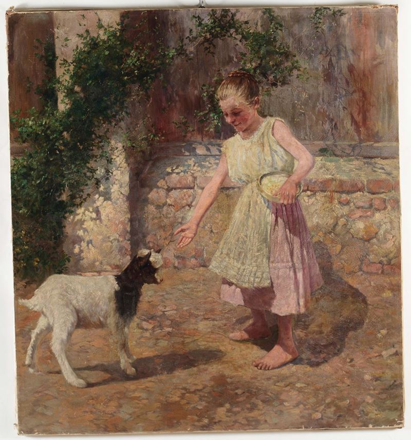 Anonimo del XIX secolo Bimba con capretta  - Asta Antiquariato - Cambi Casa d'Aste