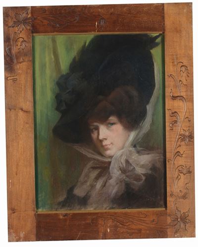 Anonimo del XIX Secoloritratto di Donna con Cappello
