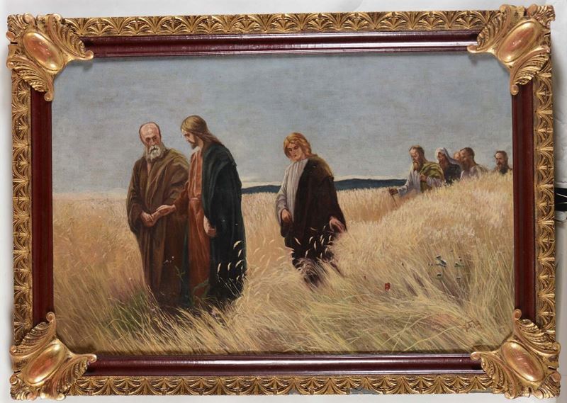 Anonimo del XIX secolo Cristo e apostoli in un campo di grano  - Asta Asta a Tempo Pittura - Cambi Casa d'Aste