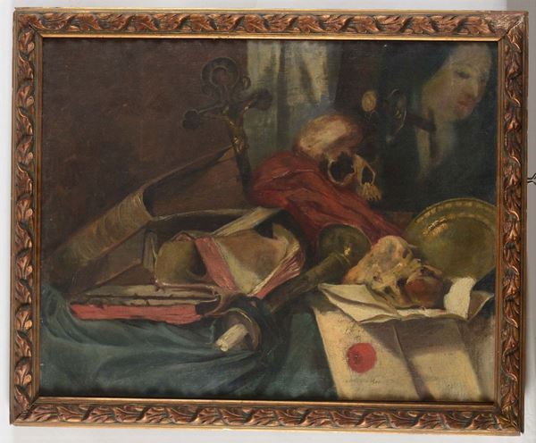 Anonimo del XIX secolo Coppia di vanitas