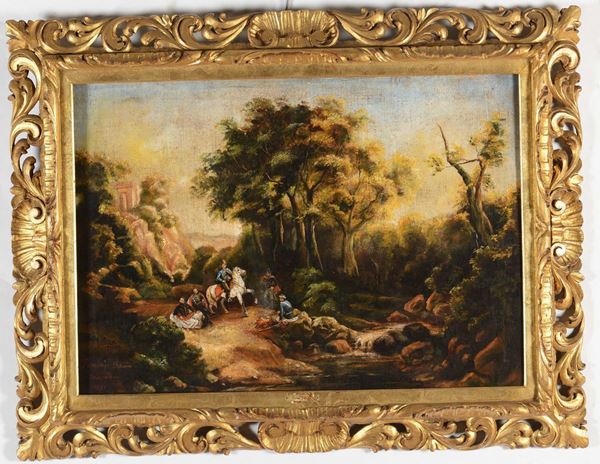 Istvan Remenyi Paesaggio con figure e militare a cavallo