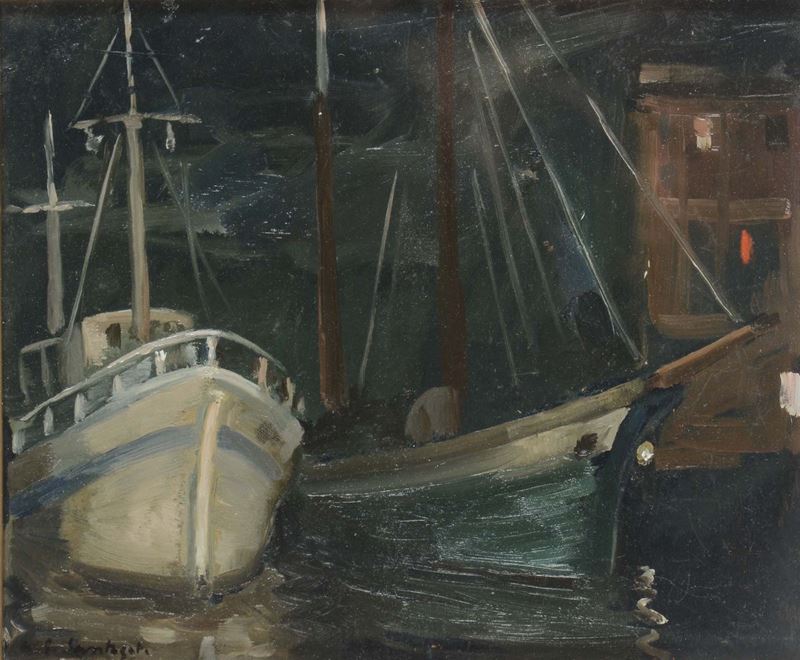Giuseppe Santagata (1888-1985) Veduta di porto  - Asta Antiquariato - Cambi Casa d'Aste