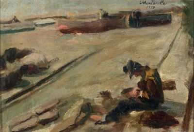 Evasio Montanella (1878 - 1940)pescatori sulla Spiaggia, 1939