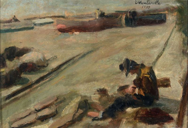 Evasio Montanella (1878 - 1940) Pescatori sulla spiaggia, 1939  - Auction 19th and 20th Century Paintings - Cambi Casa d'Aste