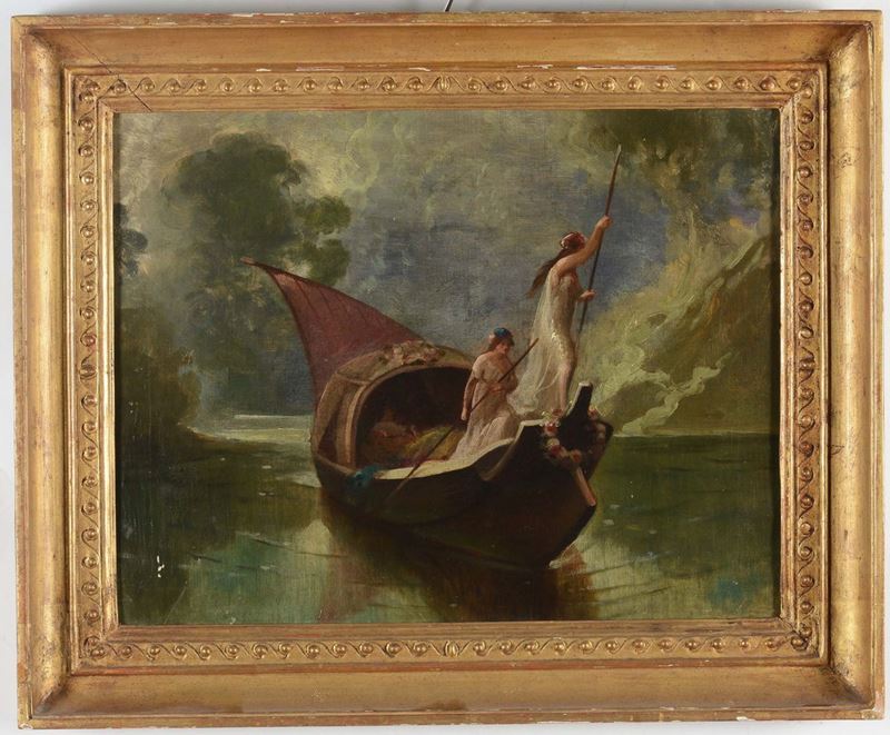 Scuola Francese del XIX secolo Imbarcazione al chiaro di luna  - Asta Asta a Tempo Antiquariato - II - Cambi Casa d'Aste
