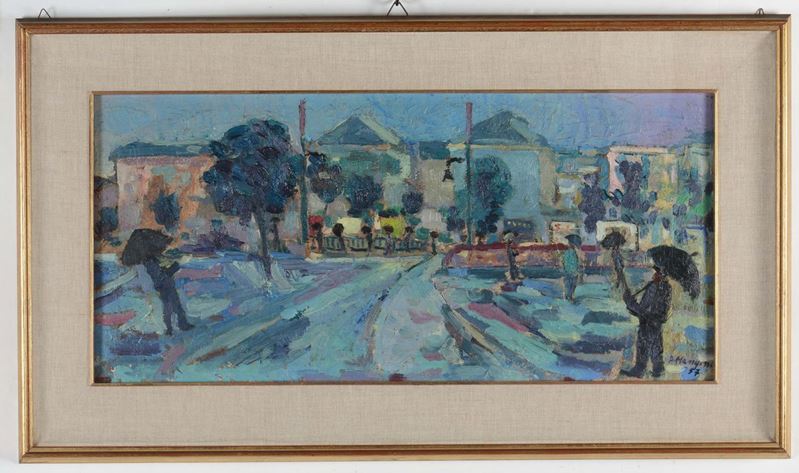 Attilio Mangini (1912-2004) Veduta di città  - Asta Antiquariato - Cambi Casa d'Aste