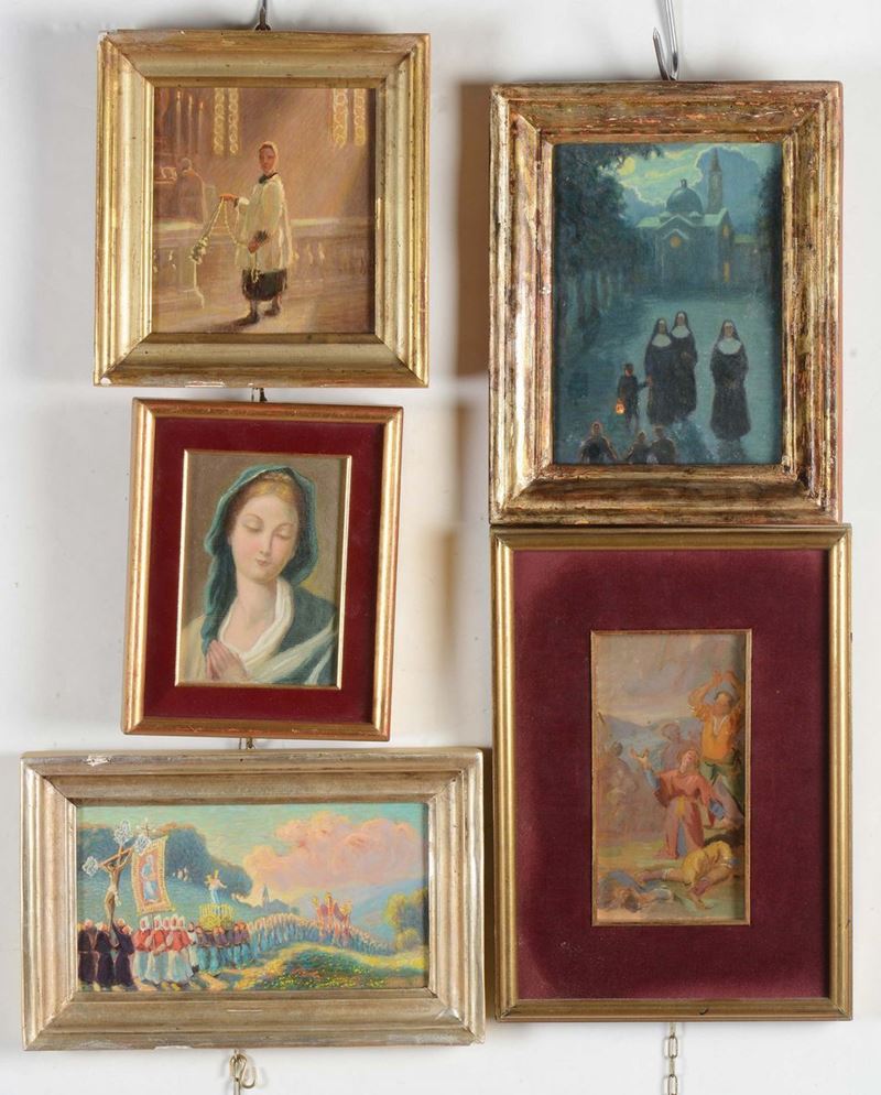 Lotto di cinque piccoli dipinti a soggetto religioso  - Asta Antiquariato - Cambi Casa d'Aste