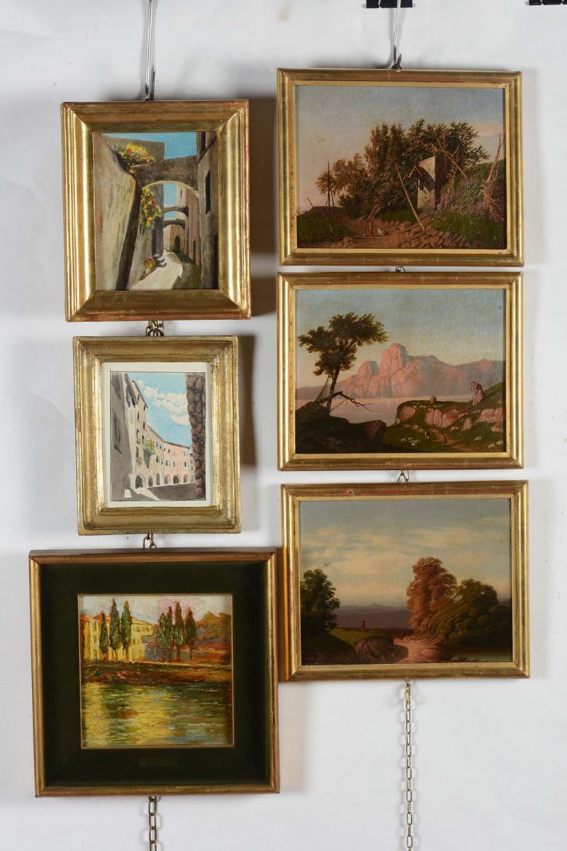 Lotto di sei piccoli dipinti con paesaggi  - Auction Fine Art - Cambi Casa d'Aste