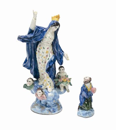 Madonna della Misericordia con il Beato Botta in Maiolica Policroma, Savona Fine XVIII Secolo