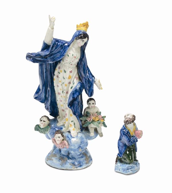 Madonna della Misericordia con il Beato Botta in maiolica policroma, Savona fine XVIII secolo