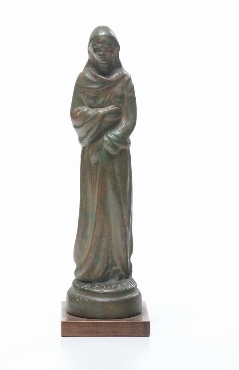 Madonna in ceramica a finto bronzo firmata Lucarini  - Auction Fine Art - Cambi Casa d'Aste