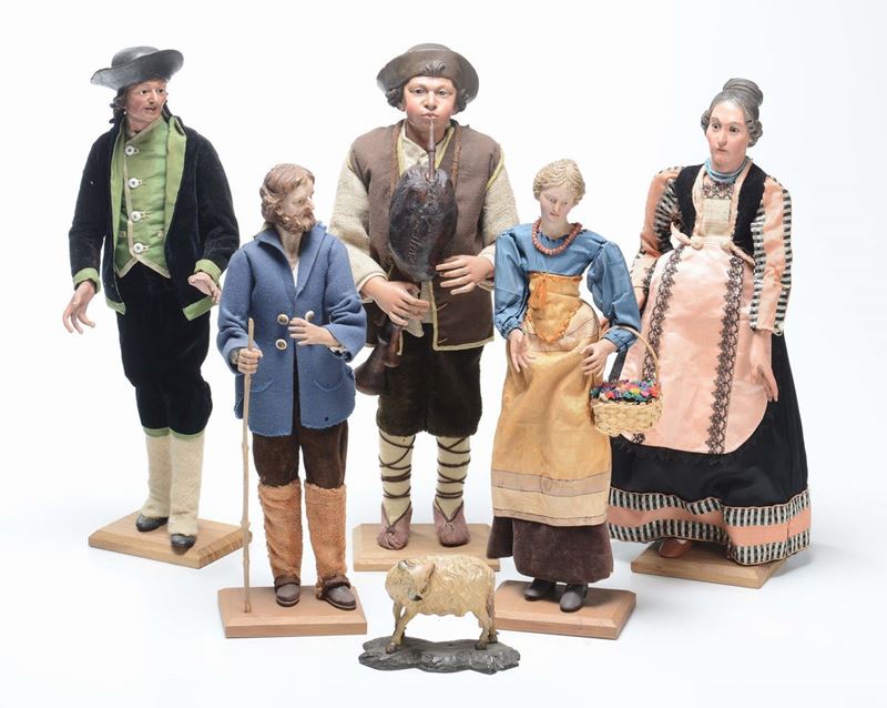 Cinque statuine da presepe, XIX secolo  - Auction Fine Art - Cambi Casa d'Aste