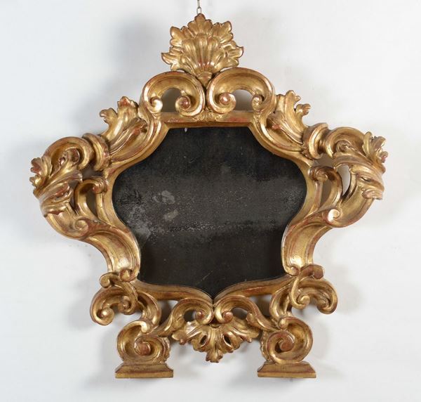 Grande cornice da cartagloria in legno intagliato e dorato, XIX secolo